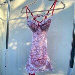 NEW Red & White Lace French Maid Lingerie Set Size Medium
